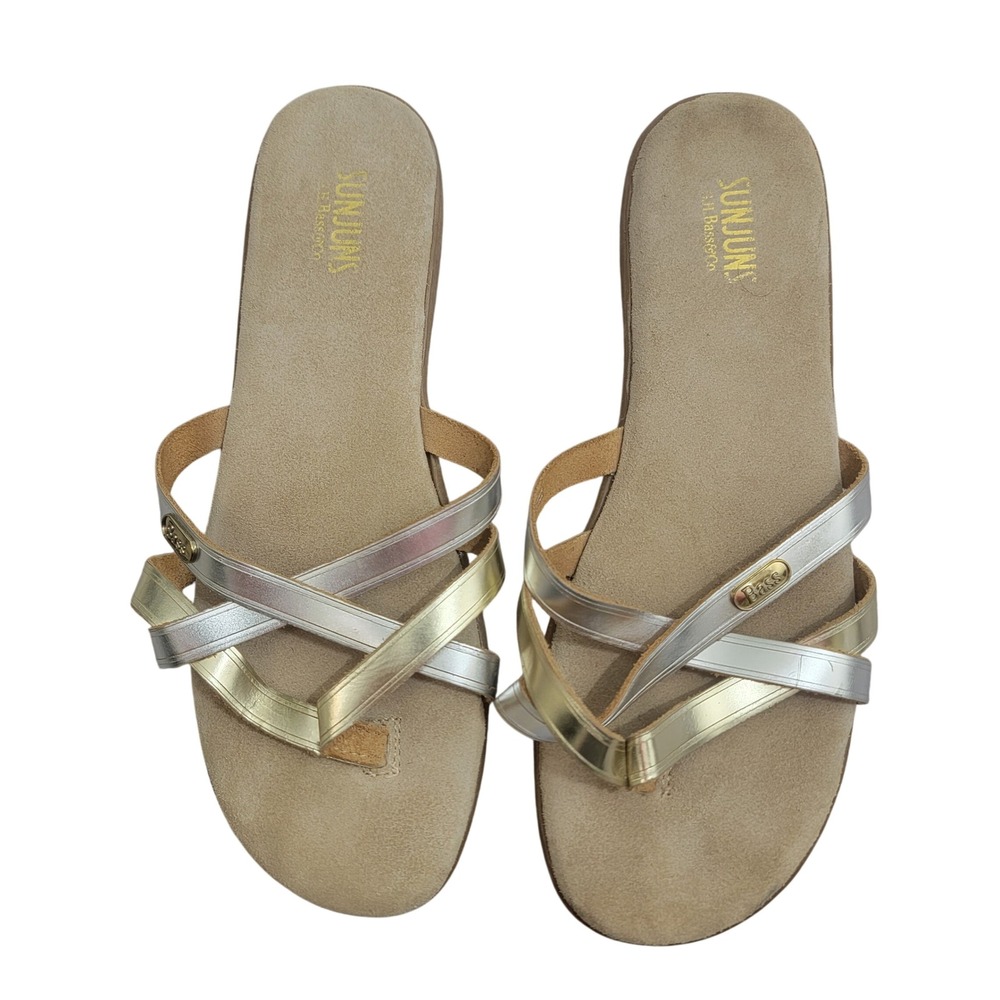 G.H. Bass Sunjuns Sharon Gold Silver Slide Thong Flip Flop Sandals sz 9M - Picture 2 of 15